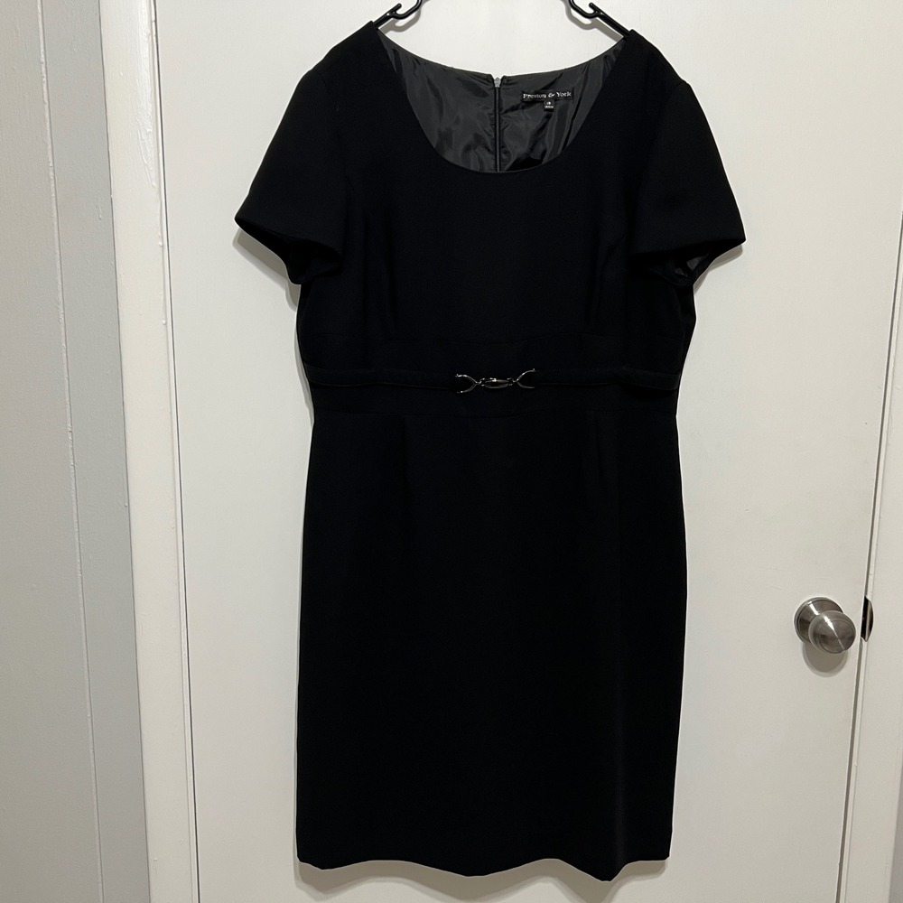 Preston & York Black Sheath Dress‎ with Bit Detail Size 18 Knee Length LBD Chic